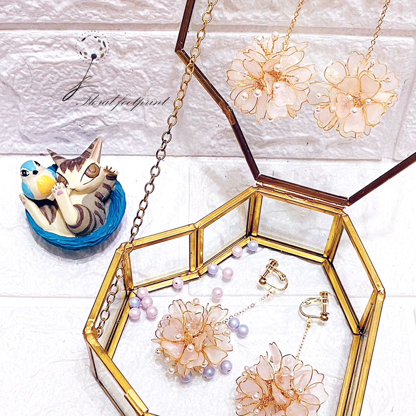 櫻花樹脂花球耳環